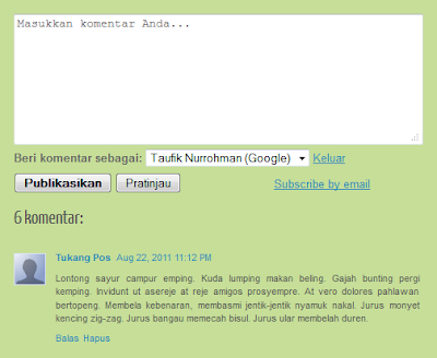 Format Formulir Komentar di Atas Daftar Komentar
