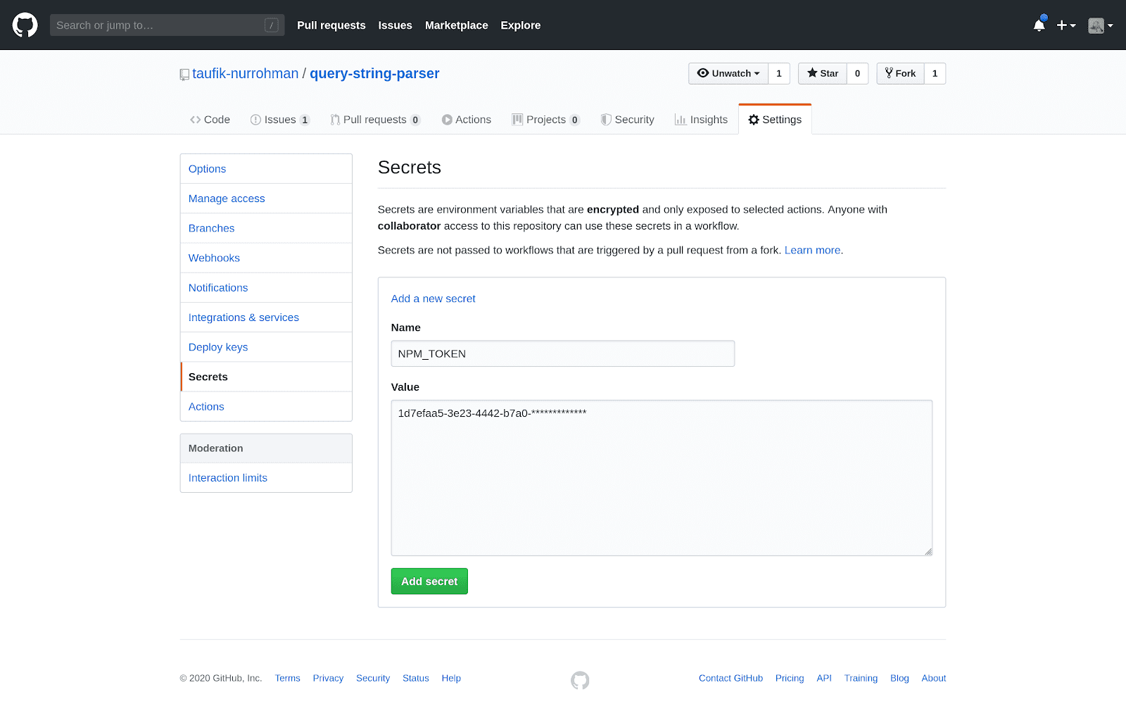Membuat token akses di NPM.
