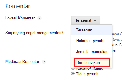 Menonaktifkan Sekaligus Menyembunyikan Komentar