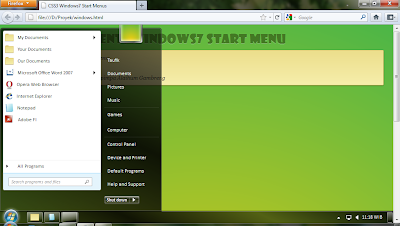 Pure CSS3 Windows7 Start Menus - A CSS3 Experiment by Taufik Nurrohman