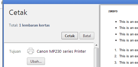 Gambar untuk dialog pencetakan pada Google Chrome