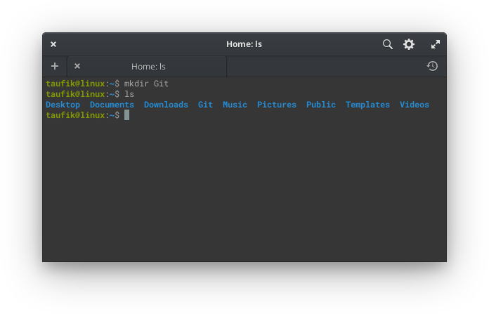 taufik@linux:~$ mkdir Git