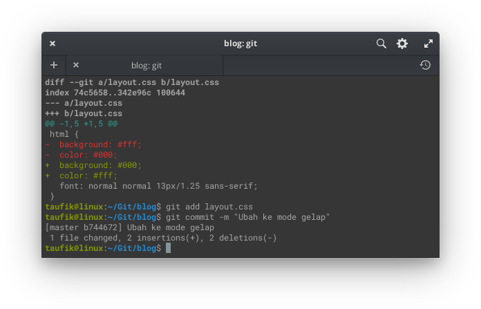 taufik@linux:~/Git/blog$ git diff